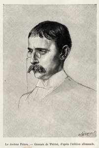 Retrato del Dr. Carl Peters (1856-1918) explorador alemán. Grabado por Thiriat para ilustrar la historia “Au secours d