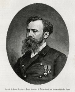 Retrato del Dr. Jules Nicolas Crevaux (1847-1882), médico y explorador de América del Sur (de la Guayana Francesa a Argentina), se interesó mucho en el estudio de las costumbres y la historia de las poblaciones que conoció durante sus viajes, redactó numer de Henri Thiriat