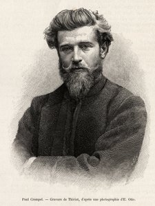 Retrato de Paul Crampel (1864-1891), explorador francés de África Central. Grabado de Henri Thiriat para ilustrar la historia 