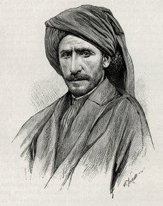 Retrato del Sheik Moses, el líder tribal más poderoso de Arabistán (o península arábiga). Grabado por Thiriat, para ilustrar la historia 