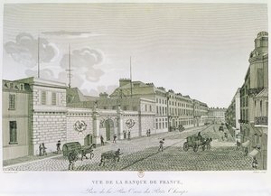 El Banco de Francia desde Rue Croix-Petits-Champs, grabado por Eugene Dubois, 1800 de Henri after Courvoisier Voisin