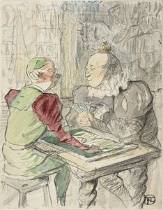 El juego de cartas del rey, copia, después de 1895 (acuarela y crayón sobre papel)