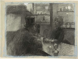 Bar del Café de la rue de Rome, c.1886 (carboncillo y tiza blanca sobre papel de estameña azul) de Henri de Toulouse Lautrec