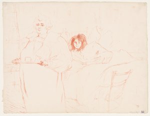 Elles: Mujer llevando una bandeja, Mme. Baron y Mlle. Popo de Henri de Toulouse-Lautrec
