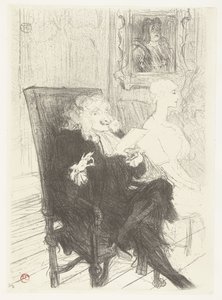 Actores Jules Charles Truffier como Marguerite Moreno en toneelstuk Les femmes savantes
Truffier y Moreno en Les femmes savantes de Henri de Toulouse Lautrec