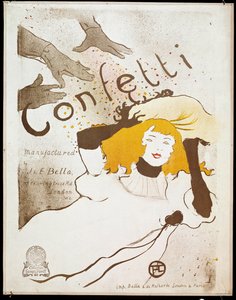 Confeti: manos lanzando confeti sobre una mujer con cabello amarillo de Henri de Toulouse Lautrec