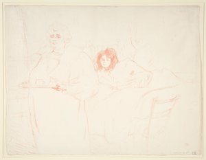 Mujer con bandeja, Desayuno, Madame Baron y Mademoiselle Popo (Mujer con bandeja, Desayuno, Madame Baron y Mademoiselle Popo), de la serie Elles de Henri de Toulouse Lautrec