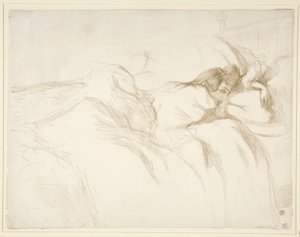 Femme couch?e, R?veil (Mujer despertándose en la cama), de la serie Elles de Henri de Toulouse Lautrec