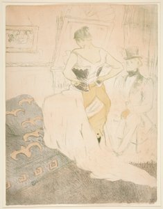 Femme en corset, conqu?te de pasaje (Mujer abrochándose un corsé, Pasando por la conquista), de la serie Elles de Henri de Toulouse Lautrec