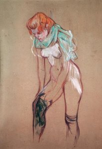 Mujer tirando de su media
