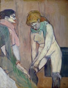 Mujer ajustándose la media de Henri de Toulouse Lautrec