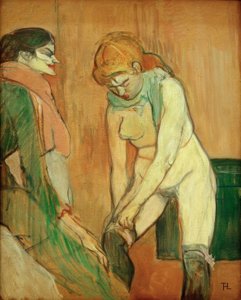 Mujer ajustándose la media de Henri de Toulouse Lautrec