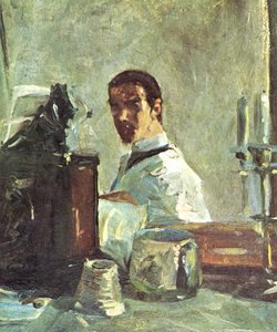 En francés:  Auto-portrait devant un miroir Autorretrato frente a un espejo de Henri de Toulouse Lautrec
