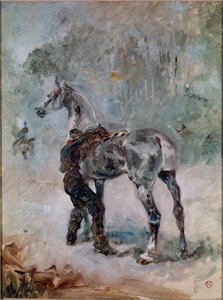 Artillero ensillando su caballo. Pintura de Henri de Toulouse-Lautrec de Henri de Toulouse Lautrec