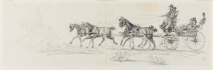 Carruaje tirado por caballos precedido por un jinete solitario (recto); Hombre montando a caballo con una manta y bocetos de cabezas, caballos y arco triunfal (verso) de Henri de Toulouse Lautrec