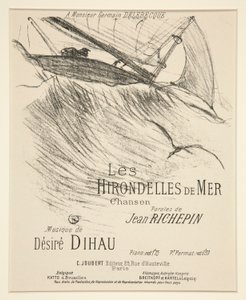 LES HIRONDELLES DE MER - Portada para composición musical impresa (poema de Richepin con música de Dihau) de Henri de Toulouse Lautrec