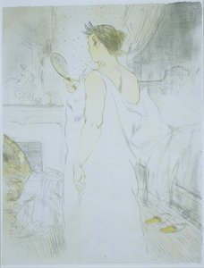Mujer de pie mirándose en un espejo de mano Femme a glace (título original) La glace a main (título original) ella (título de la serie) Ellen (título de la serie) de Henri de Toulouse Lautrec
