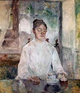 La madre del artista, la condesa Adèle de Toulouse Lautrec, desayunando en el Château de Malromé. Pintura de Henri de Toulouse-Lautrec