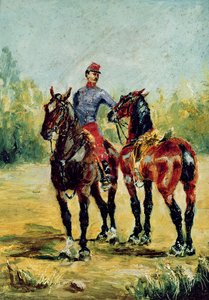 Dos caballos y un mozo de cuadra, 1880 de Henri de Toulouse Lautrec