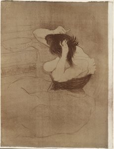 Mujer peinándose—La Coiffure, lámina siete de Elles de Henri de Toulouse Lautrec
