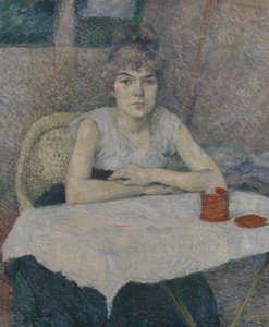 Joven mujer en una mesa de Henri de Toulouse Lautrec