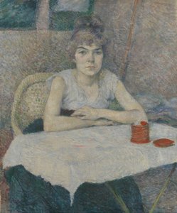 Joven mujer en una mesa, 