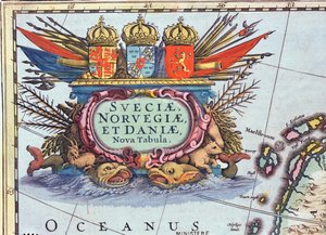 Cartucho de un mapa de Suecia, Noruega y Dinamarca, 1631 de Henricus Hondius II