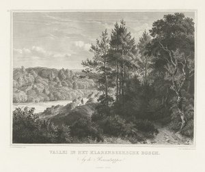 Vista de un valle en el parque Klarenbeek cerca de Arnhem Valle en el Klarenbeeksche Bosch (título sobre objeto) Escenas de los alrededores de la ciudad de Arnhem (título de serie) de Henricus Wilhelmus Couwenberg
