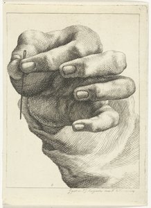 Estudio de una mano con una aguja entre el pulgar y el índice de Henricus Wilhelmus Couwenberg
