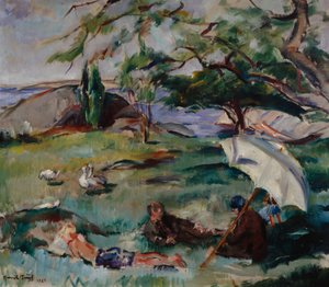 Paisaje de verano con gente