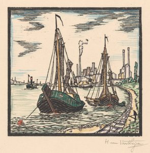 Barcos de pesca amarrados de Henriëtte van Hove (signed by artist)