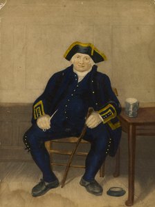 Retrato de Pensionista de Greenwich, sentado con pipa de arcilla y jarra de cerveza (aguatinta) de Henry (after) Dawe