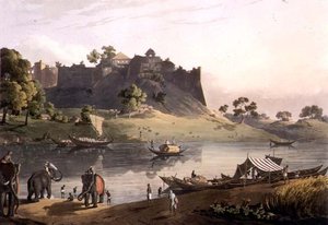 Ruinas del Fuerte en Juanpore en el Río Goomtee, lámina V, grabado por Daniel Havell de Henry (after) Salt