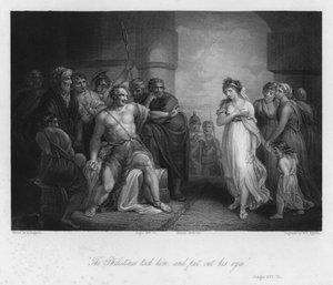 Sansón y Dalila, Jueces XVI, 21 (grabado) de Henry (after) Singleton
