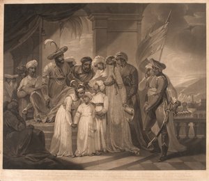 Tippoo Sultaun entregando a Gullumalli el Vakeel sus dos hijos de Henry (after) Singleton