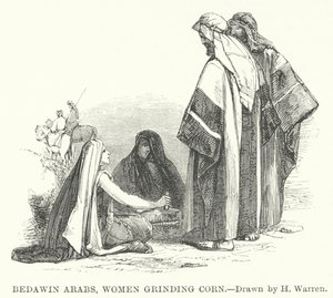 Árabes beduinos, mujeres moliendo maíz de Henry (after) Warren