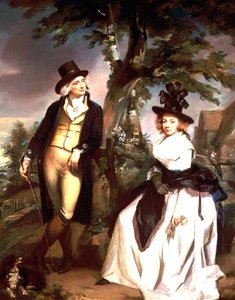 Retrato de una dama sentada y su esposo de pie de Henry (attr. to) Singleton