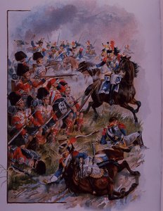 Soldados de las Tierras Altas forman un cuadrado contra la caballería francesa en Quatres Bras de Henry A. Payne