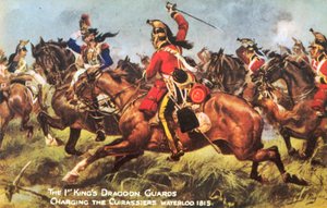 Los Dragones del Rey, cargando contra los Coraceros, Waterloo 1815 de Henry A. Payne