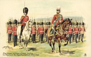 El rey Jorge V como príncipe de Gales liderando su regimiento, los Royal Fusiliers, en Aldershot