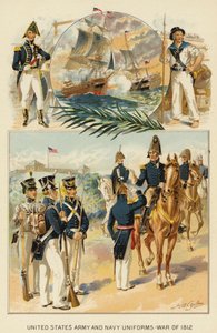 Uniformes del Ejército y la Marina de los Estados Unidos, Guerra de 1812 (litografía en color) de Henry Alexander (after) Ogden