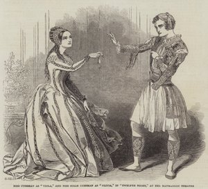 Miss Cushman como Viola, y Miss Susan Cushman como Olivia, en Noche de Reyes, en el Teatro Haymarket de Henry Anelay