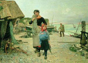 Pescadores regresando con sus redes, Etretat