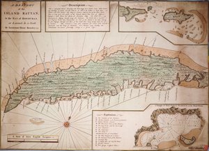 Dibujo de la Isla Rattan en la bahía de Honduras en la latitud 16 grados 22