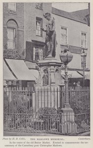 Memorial al dramaturgo y poeta Christopher Marlowe, Buttermarket, Canterbury, Kent de Henry Beauchamp Collis