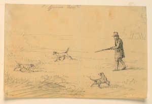 Estudio de un Caballero con Tres Perros, Cazando