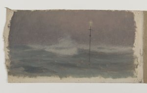 Cruz y ola, Bretaña, hacia 1905 (óleo sobre lienzo) de Henry Brokman Knudsen