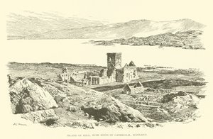 Isla de Iona, con las ruinas de la catedral, Escocia (grabado)