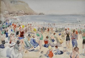 En la playa, c.1920-30 (acuarela) de Henry Charles Brewer