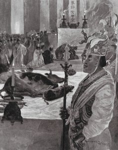 Sacrificio en un templo confuciano (litografía) de Henry Charles Seppings Wright